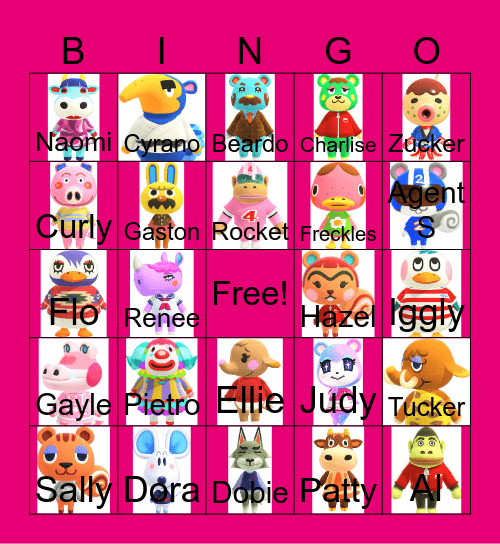 Animal Crossing Villager Hunting Bingo Card