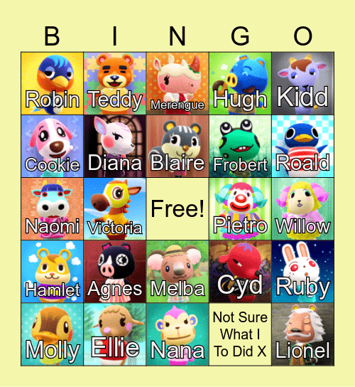 Animal Crossing Bingo Card