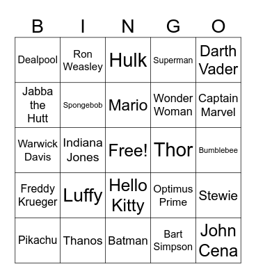 Niagara Falls Comic Con Bingo Card