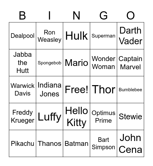 Niagara Falls Comic Con Bingo Card