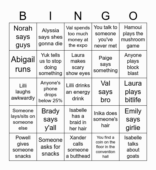 State Convention Bingo Card