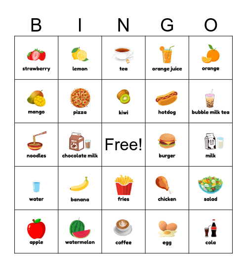 FOOD-DRINKS-FRUITS Bingo Card