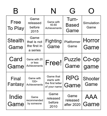Steam Achievements Bingo Card