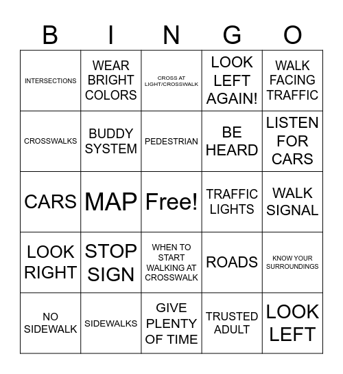 Being Smart On The Street Bingo Card