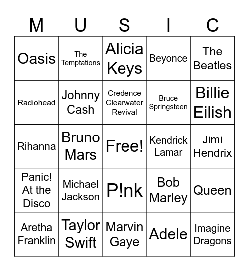 Music Bingo Card