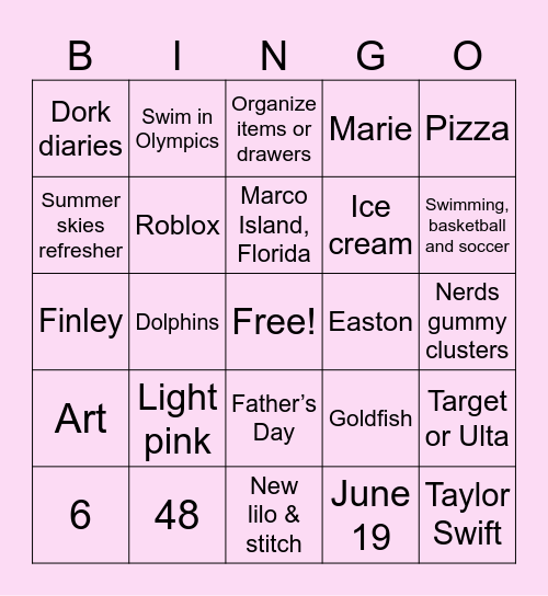Skylar’s Birthday Bingo! Bingo Card