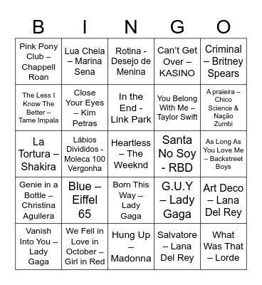 Bingo Musical Bingo Card