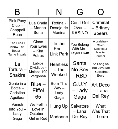 Bingo Musical Bingo Card