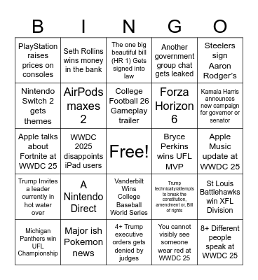 Month of June Bingo Board Bingo Card