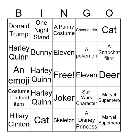 Drunk Halloween Costume Bingo Card