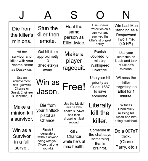 Forsaken Bingo 5x5 Bingo Card