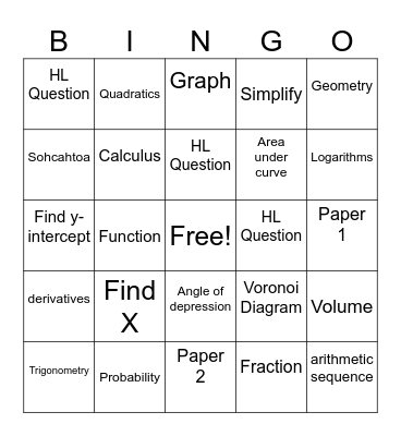 Math Bingo Card