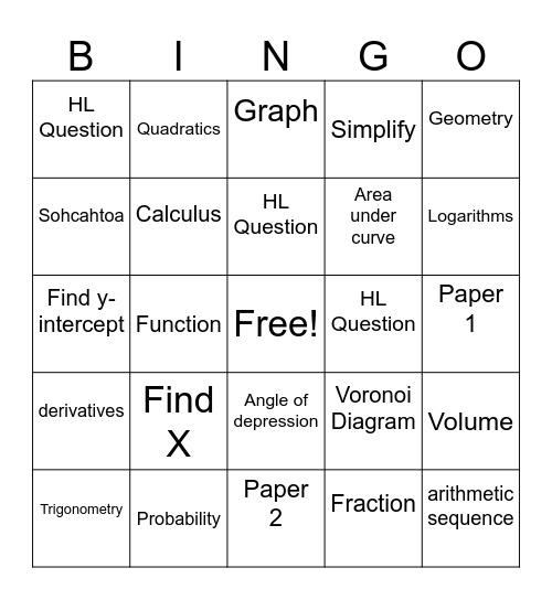 Math Bingo Card