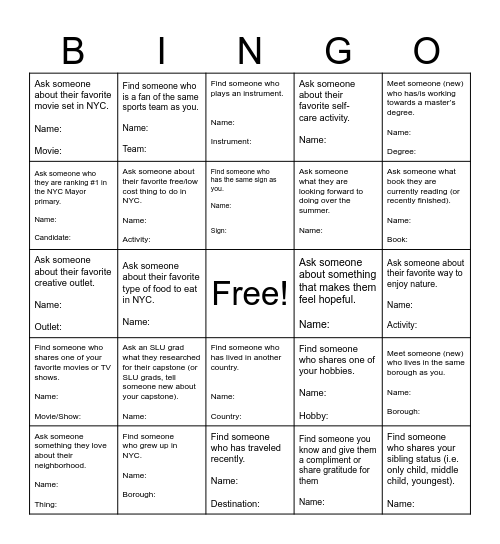 Picnic Bingo Card