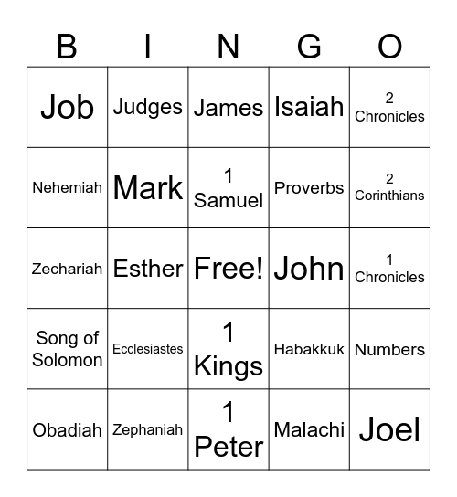 Books of the Bible Bingo Card