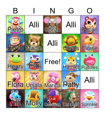 Animal Crossing Bingo Card