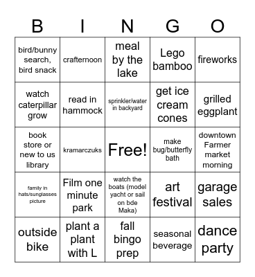 Summer '25 June 1-Aug31 Bingo Card