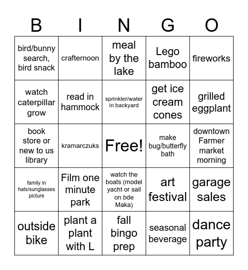 Summer '25 June 1-Aug31 Bingo Card