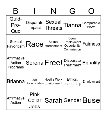 Chapter 11 Bingo Card