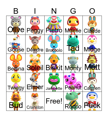 Animal Crossing Bingo Card