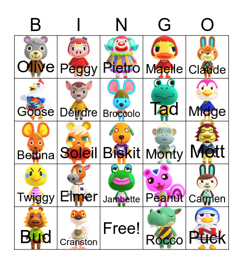 Animal Crossing Bingo Card