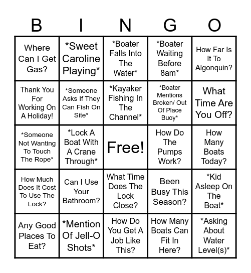 Lockage Bingo Card