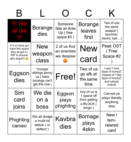 Blicky Yales Bingo Card