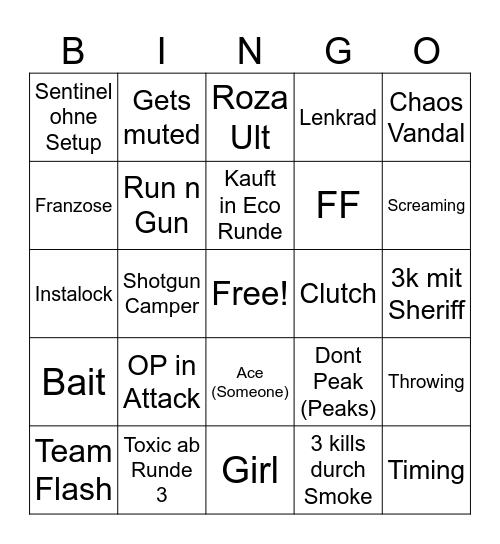 Valorant 1 Bingo Card
