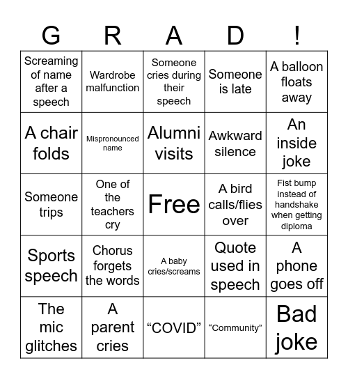 Graduation bingo Card