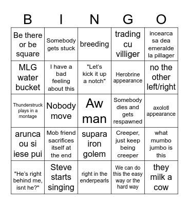 Minecraft movie bingo Card