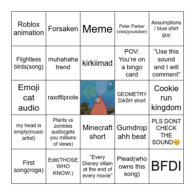 YouTube Shorts Bingo Card