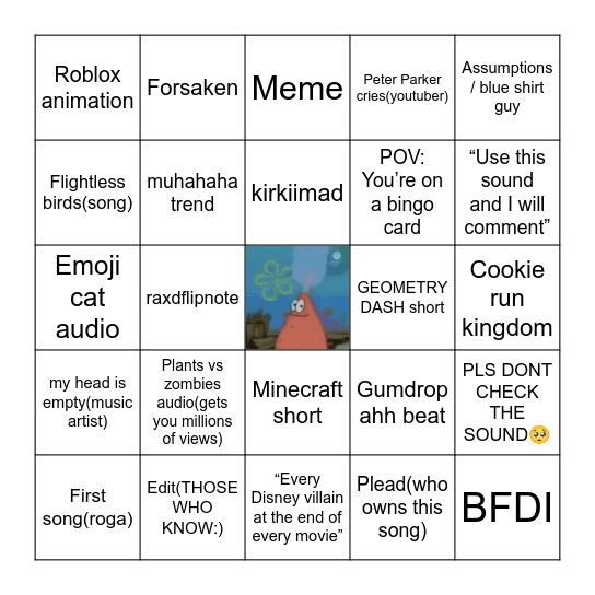 YouTube Shorts Bingo Card