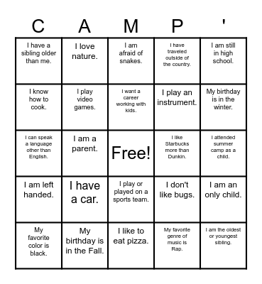 Get to Know Me Bingo Card