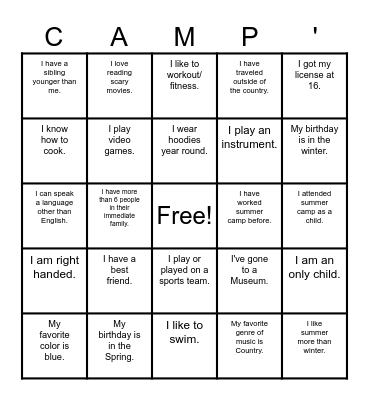 Get to Know Me Bingo Card