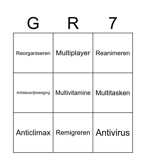 Voorvoegsel Bingo Card