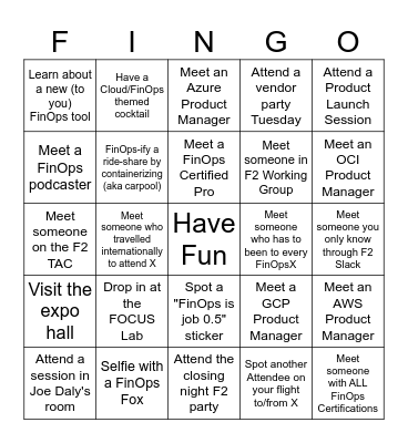 FinOps X 2025 Conference Bingo Card