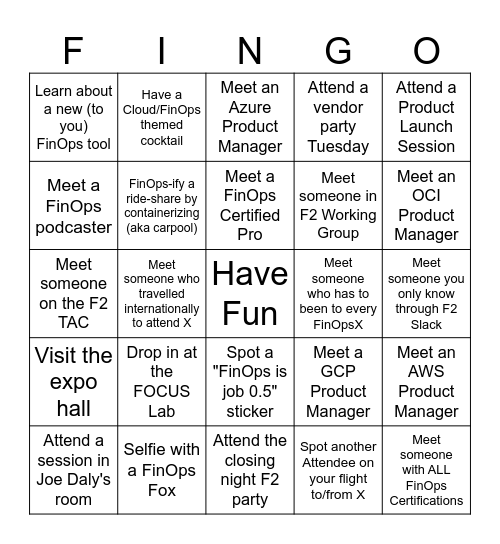 FinOps X 2025 Conference Bingo Card