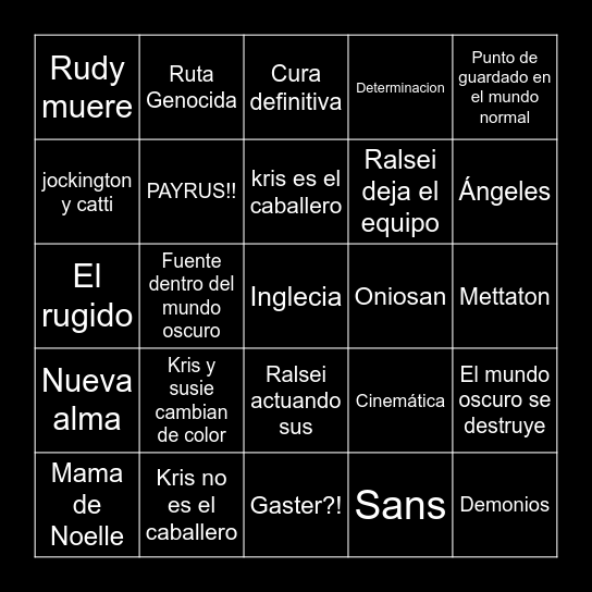 Deltarune Chapter 4 Bingo Card