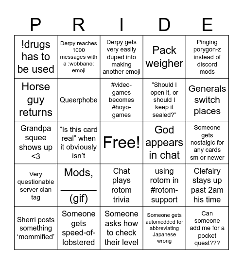 Mod Bingo 🌈 EDITION Bingo Card