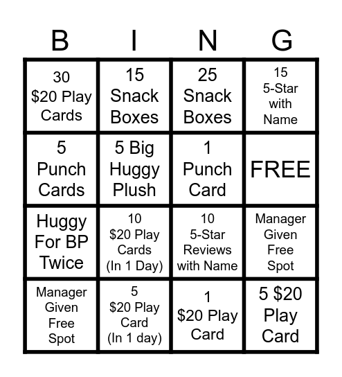 Huggy Bingo Card