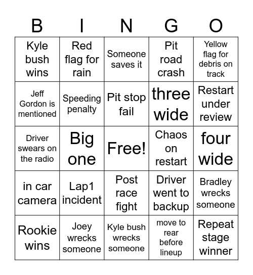 Nashville Nascar 2025 Bingo Card