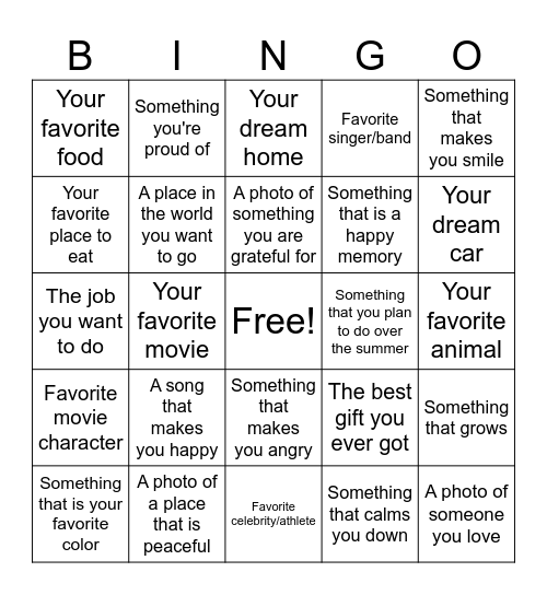 Online Mindfulness Bingo Card