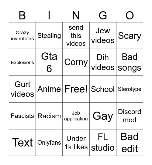 Instagram bingo Card