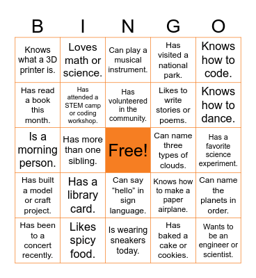 SMARTNet - Human Networking Bingo Card
