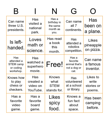 SMARTNet - Human Networking Bingo Card