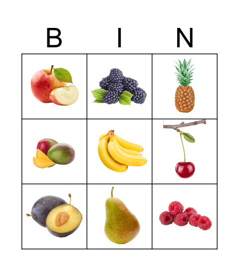 Fruit Bingo Card