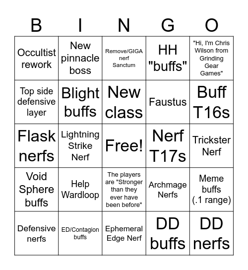 POE 3.26 Bingo Card