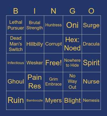 KILLER PERKS BINGO Card