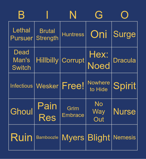 KILLER PERKS BINGO Card