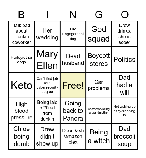 Kristen Bingo Card